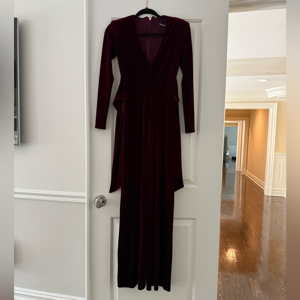 Nookie Red Long Sleeve V-Neck Jumpsuit